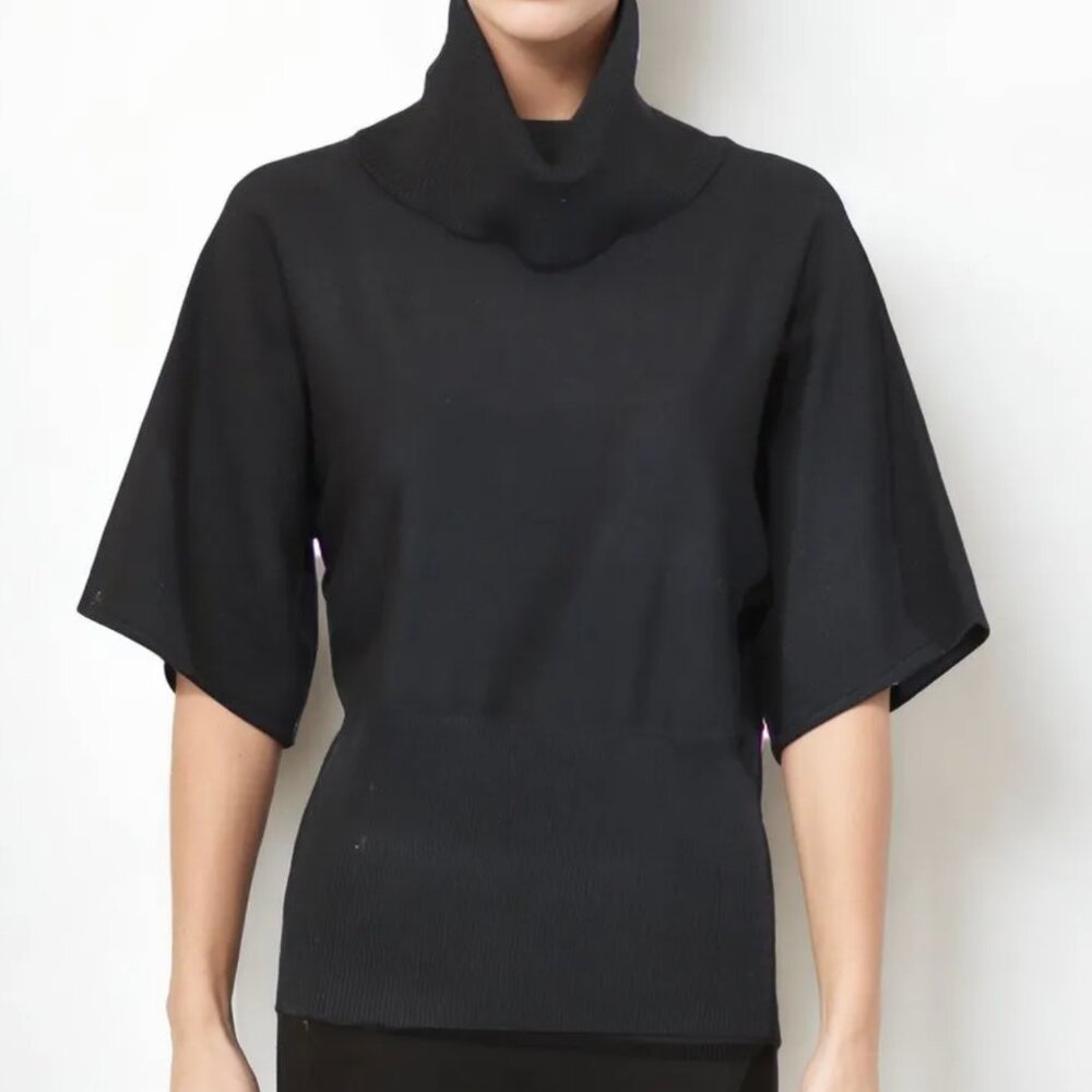 MK METRIC KNITS Turtleneck Short Sleeve Sweater STYLE# 52405 BLACK S